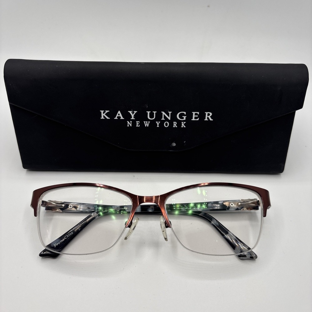 Kay Unger Eyeglasses K180 BRN 53-17-135 Half Rim Authentic Frames Only w/case